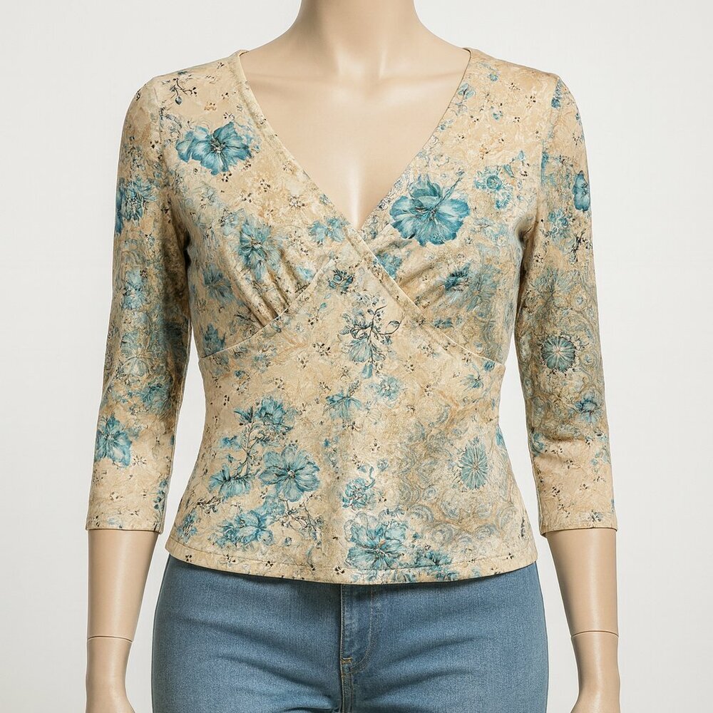 Vintage Parisian Signature Top 90s Y2K Lace Overlay White Floral 3/4 Sleeves